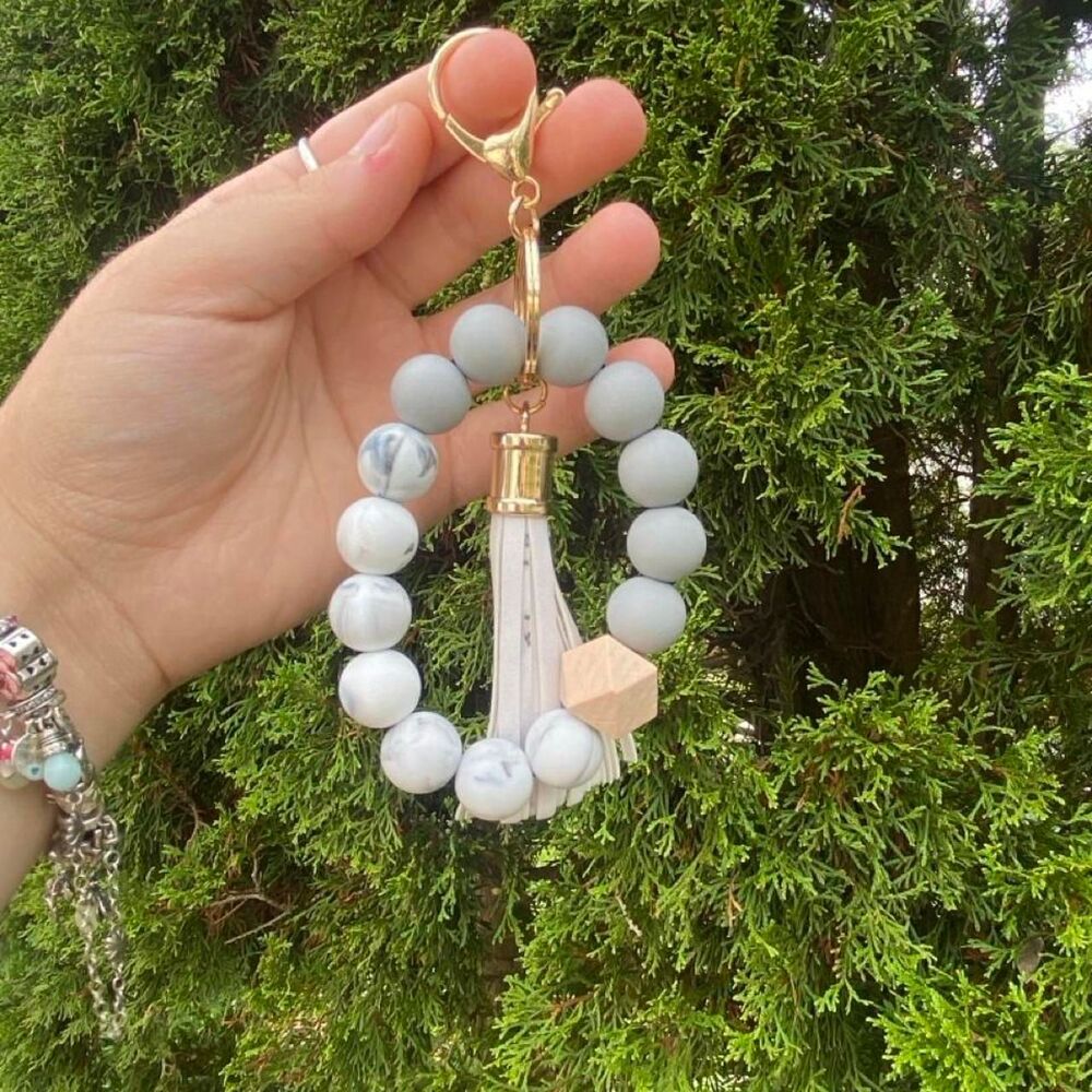 Grey Beaded keychain